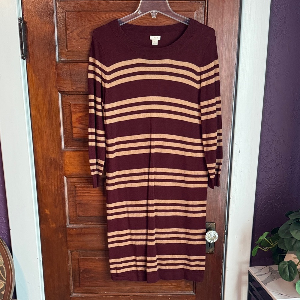 J. Crew Burgundy and Tan Striped Dress